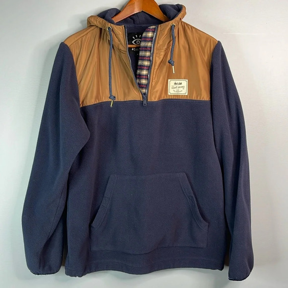 THE HOOKE Brand + Plenty Humanwear Tech Fleece Pullover Hoodie Navy Brown Zip L - Picture 13 of 13